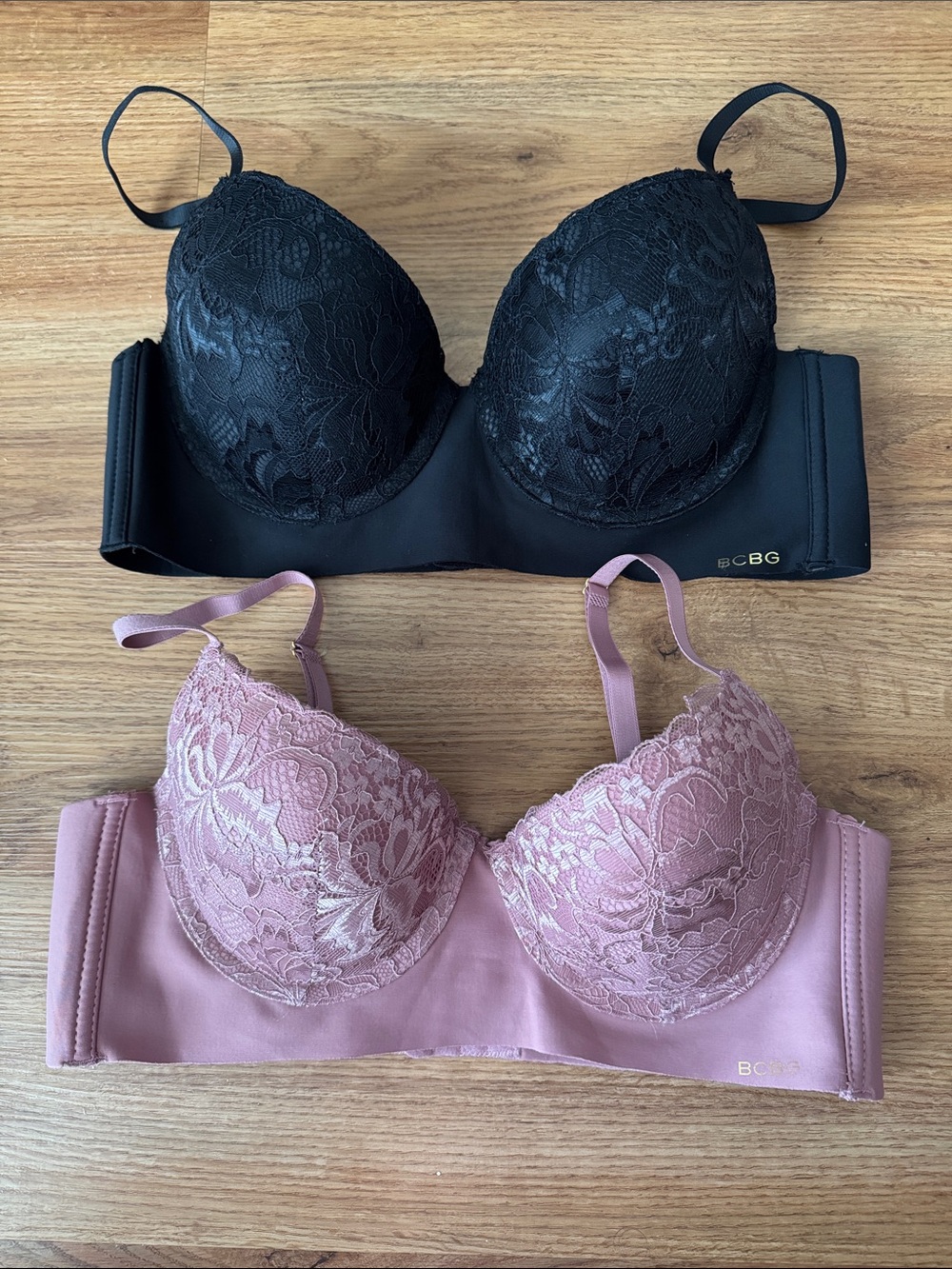 BCBG Lace Push-Up Bras in Black and Mauve